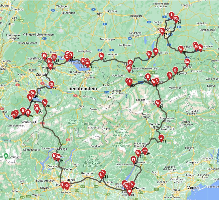 Munich motorhome full route for a road trip with an RV
